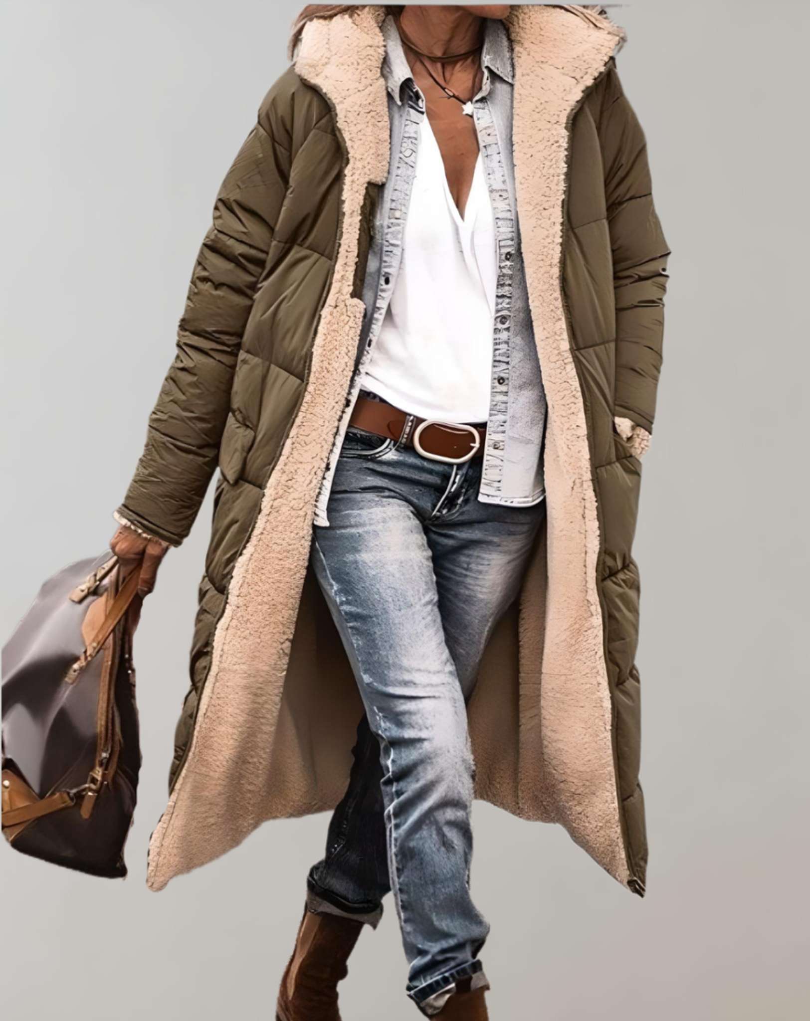 Relaxed Fit Quilted Hooded Full-Length Puffer Coat for Women – Cozy Warmth & Practicality