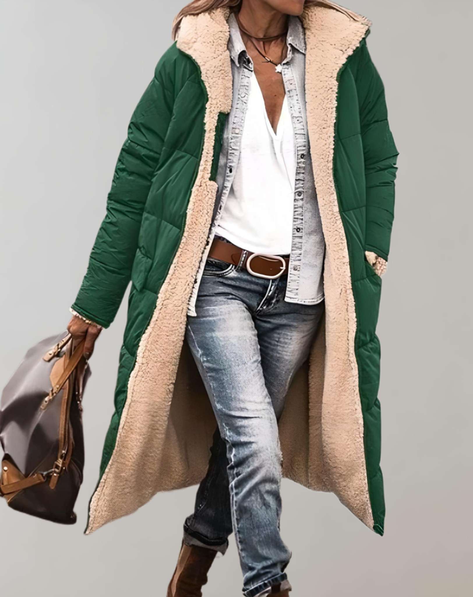 Relaxed Fit Quilted Hooded Full-Length Puffer Coat for Women – Cozy Warmth & Practicality