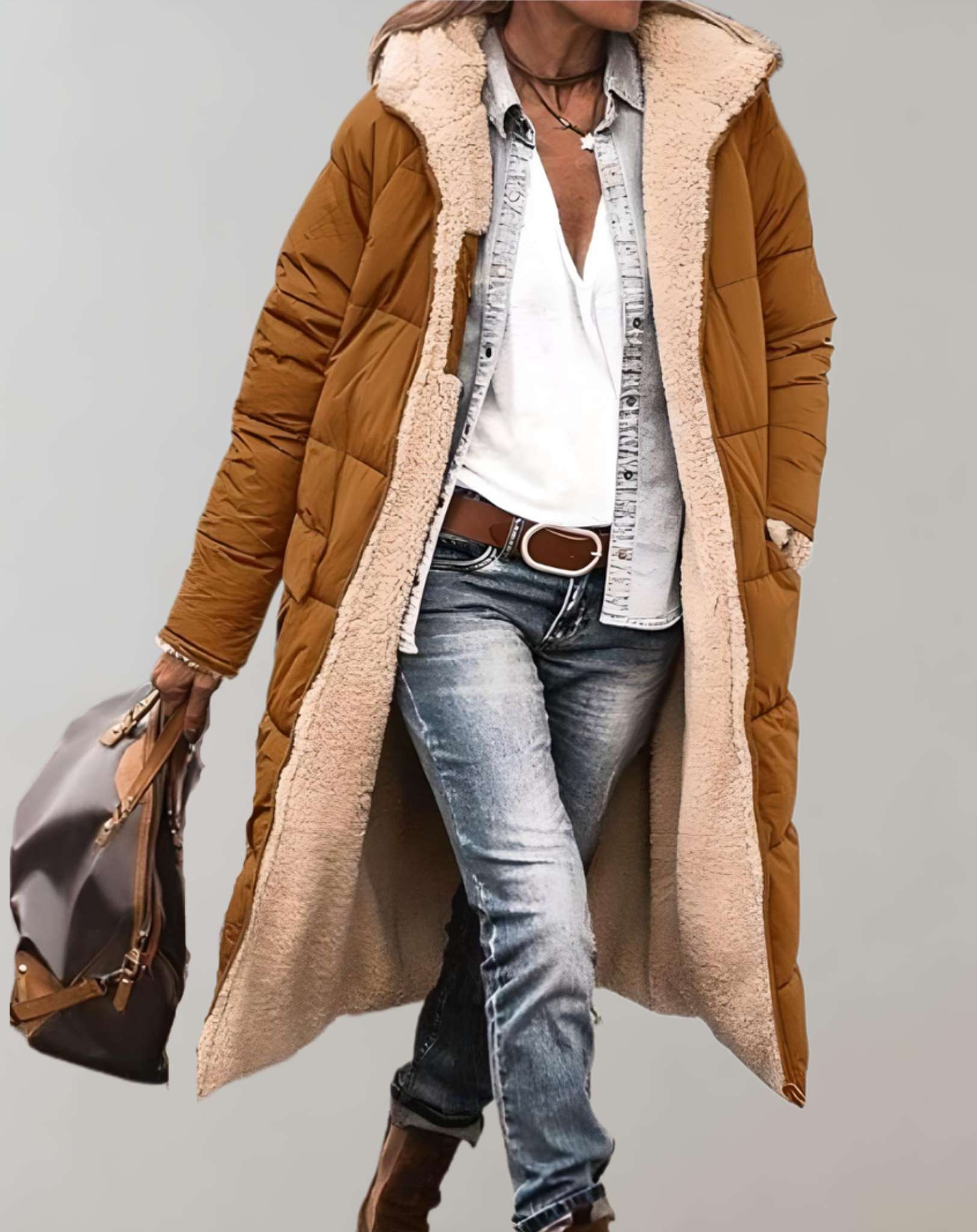 Relaxed Fit Quilted Hooded Full-Length Puffer Coat for Women – Cozy Warmth & Practicality