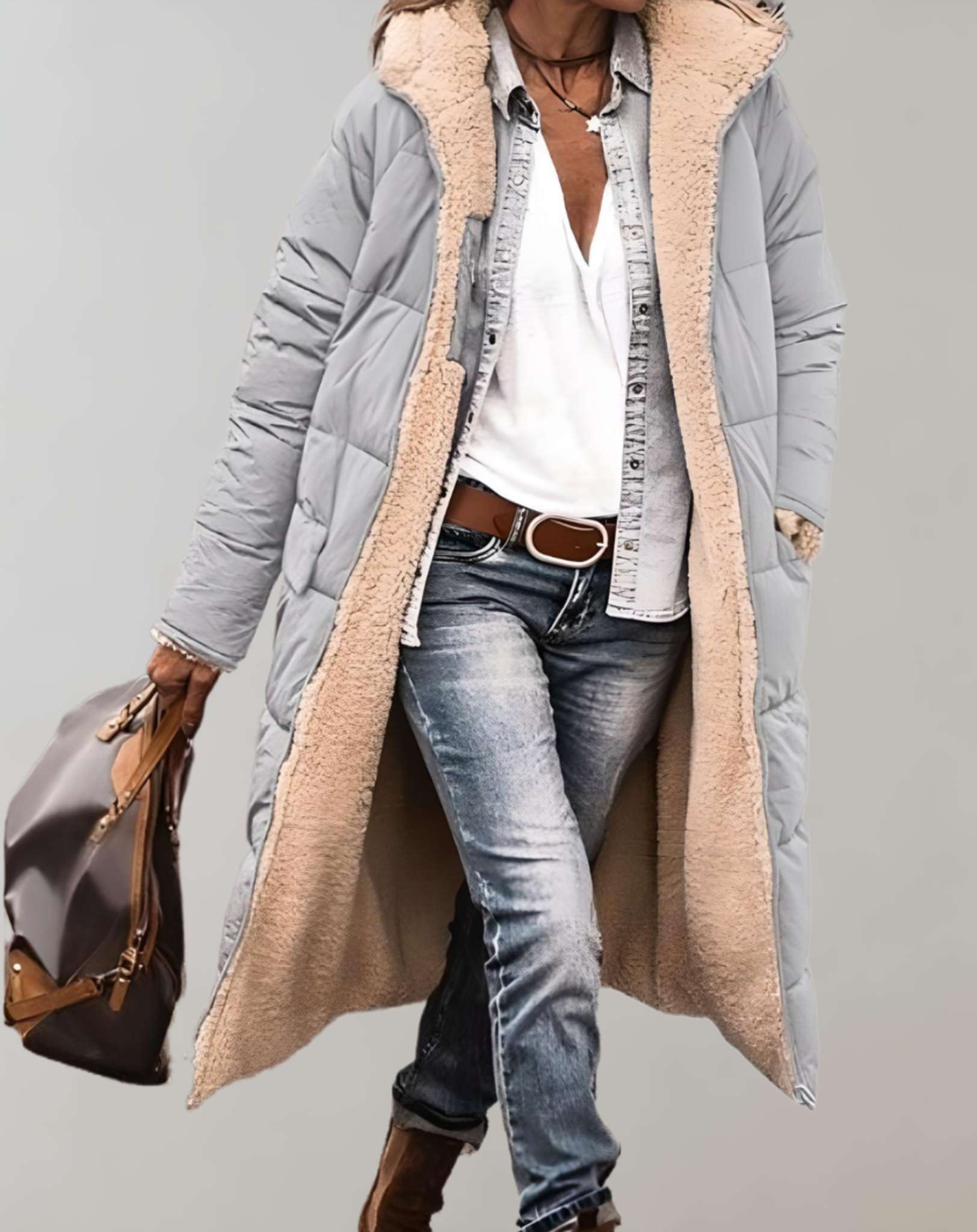 Relaxed Fit Quilted Hooded Full-Length Puffer Coat for Women – Cozy Warmth & Practicality