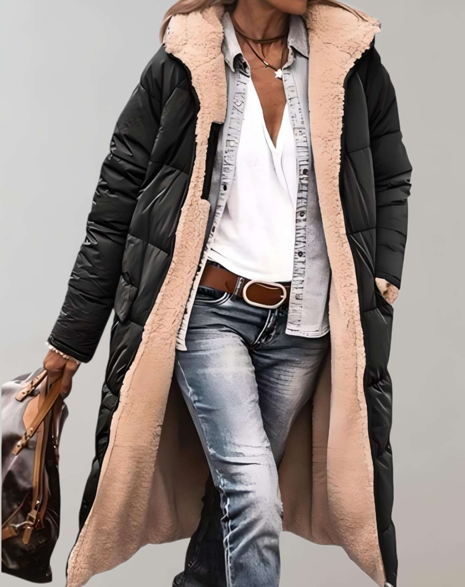 Relaxed Fit Quilted Hooded Full-Length Puffer Coat for Women – Cozy Warmth & Practicality