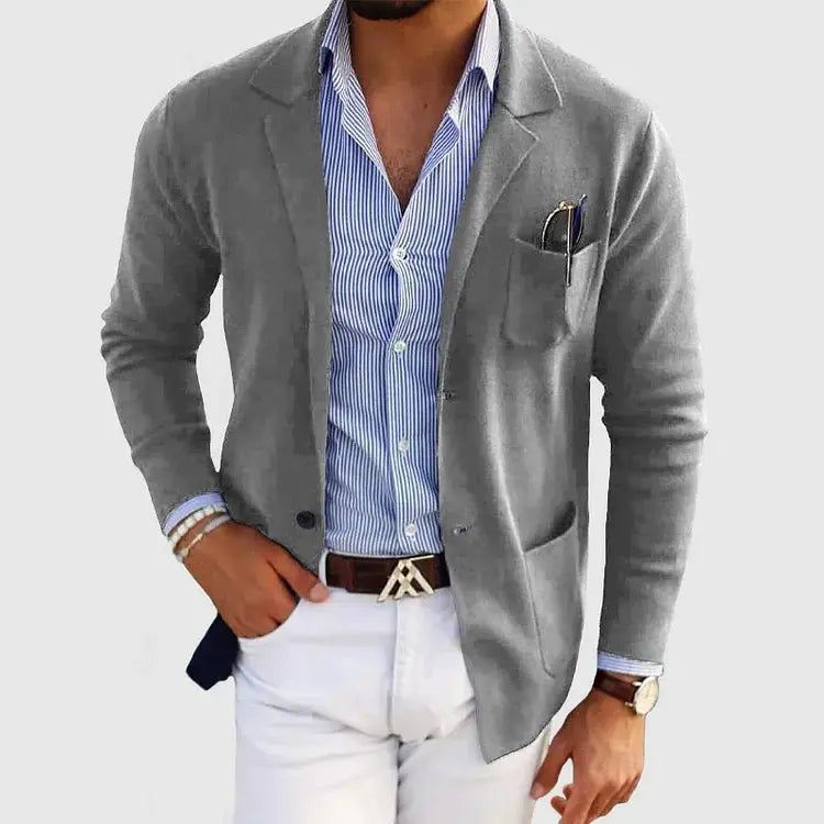 Devin Mens Knit Blazer with Notched Lapel in Gray