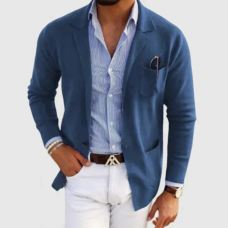 Devin Mens Knit Blazer with Notched Lapel in Blue