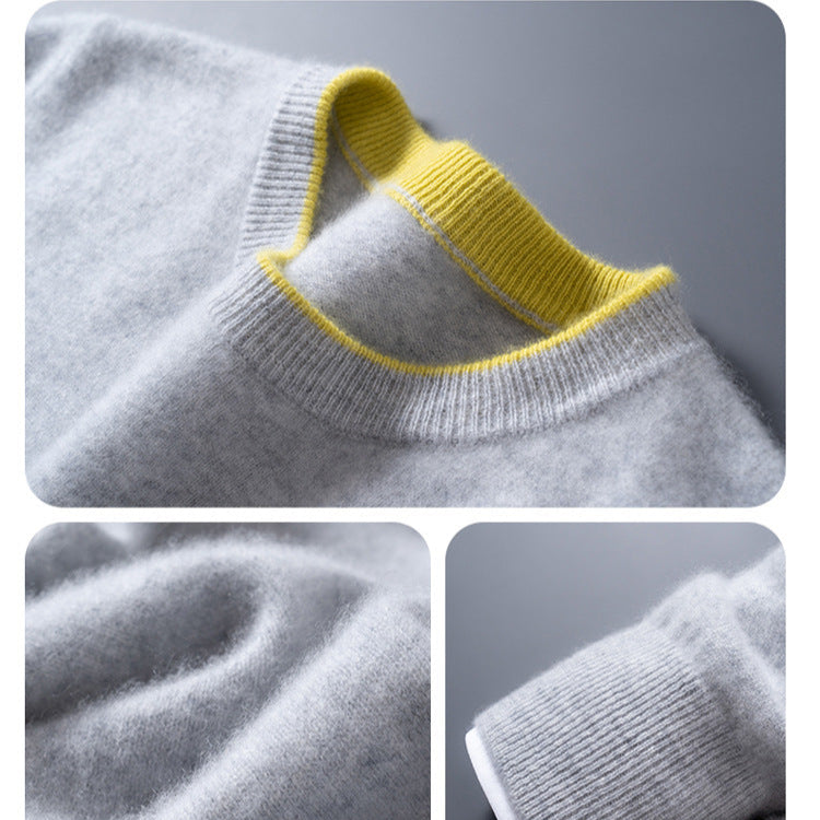 Bennett Mens Cashmere Crewneck Sweater, Contrast Trim