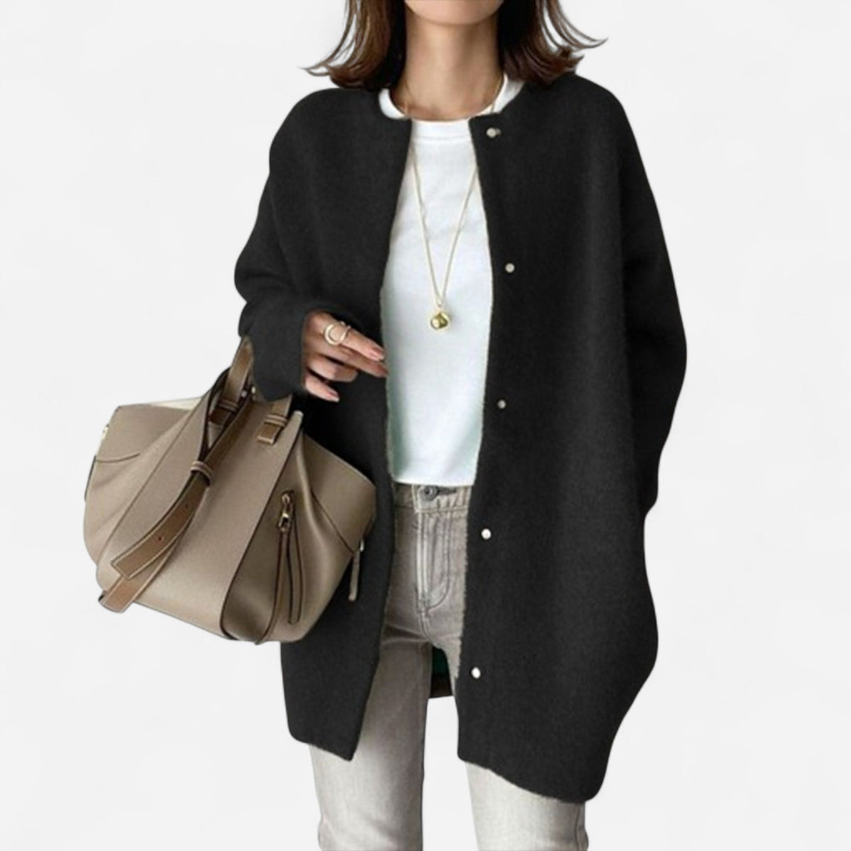 Liliane Womens Cashmere Cardigan, Open Front in Black