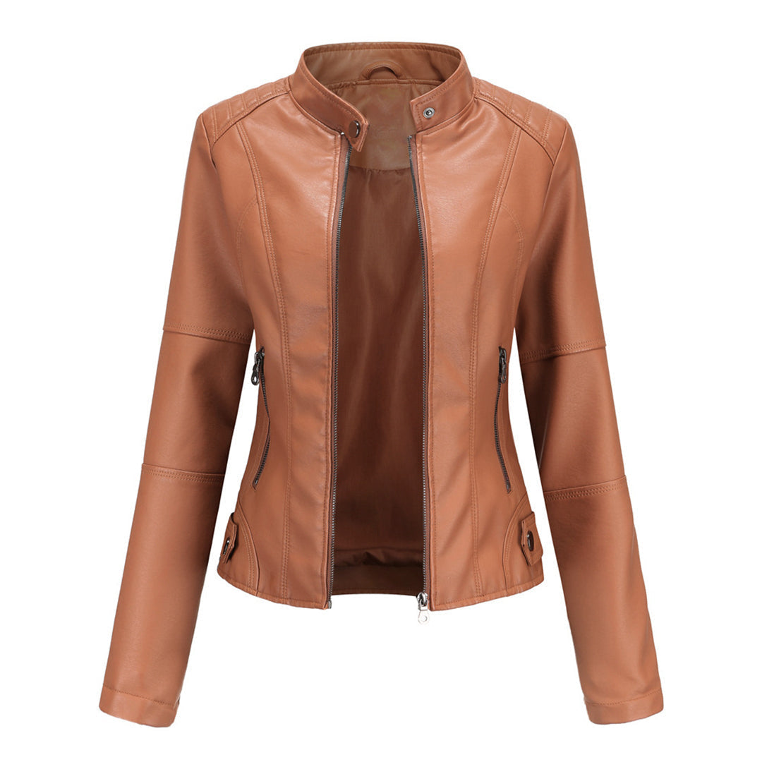 Women's Sleek Modern Jacket | Asymmetrical Zip, Adjustable Collar, Metallic Accents | 6 Colorways | S–3XL