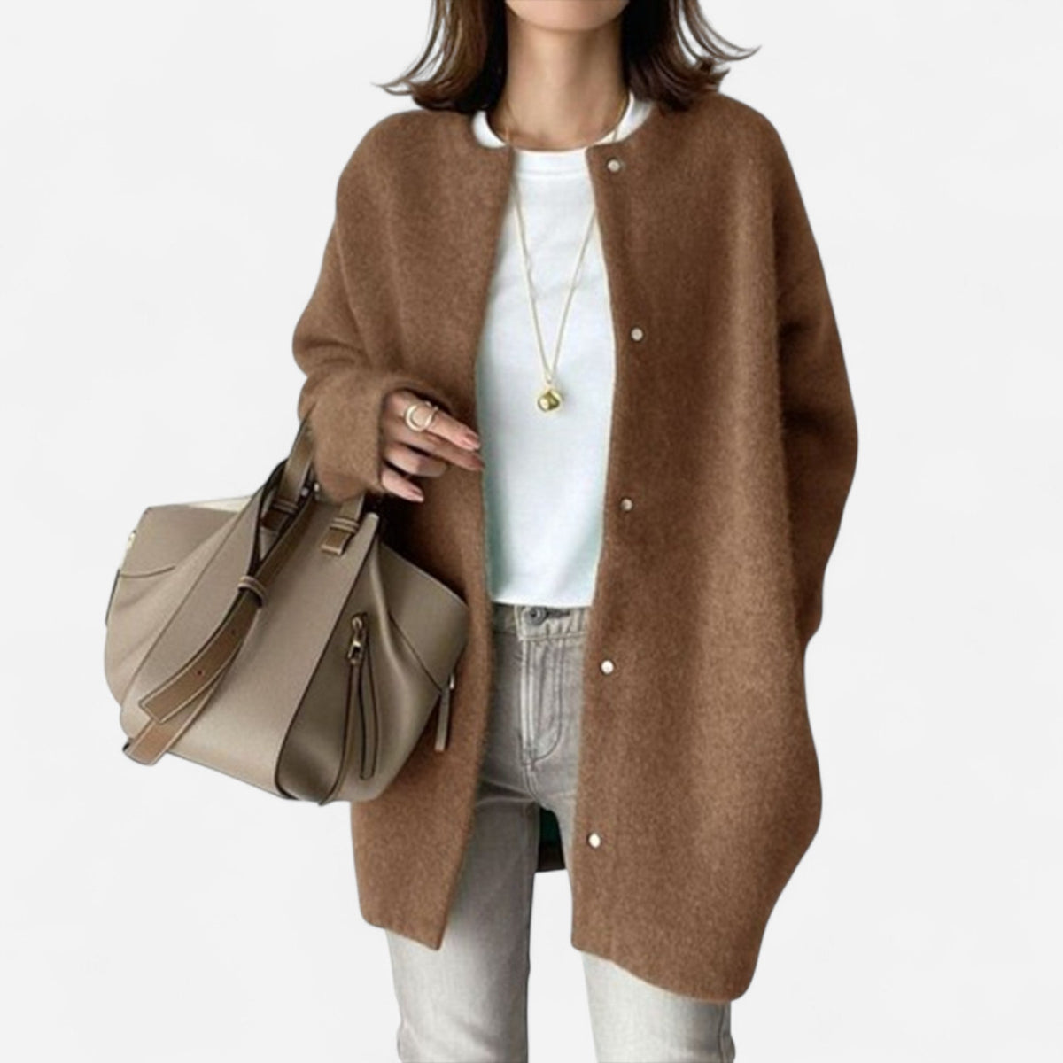 Liliane Womens Cashmere Cardigan, Open Front in Caramel
