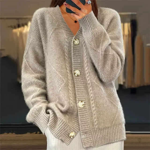 Éléonore Womens V-Neck Knit Cardigan Sweater in Gray