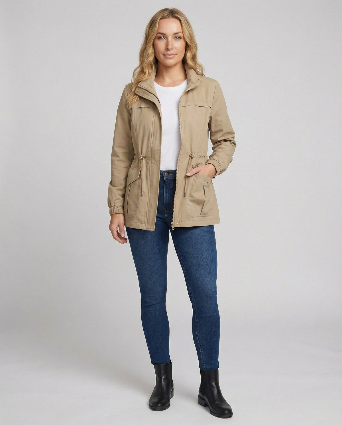 Anna Womens Utility Jacket with Drawstring Waist