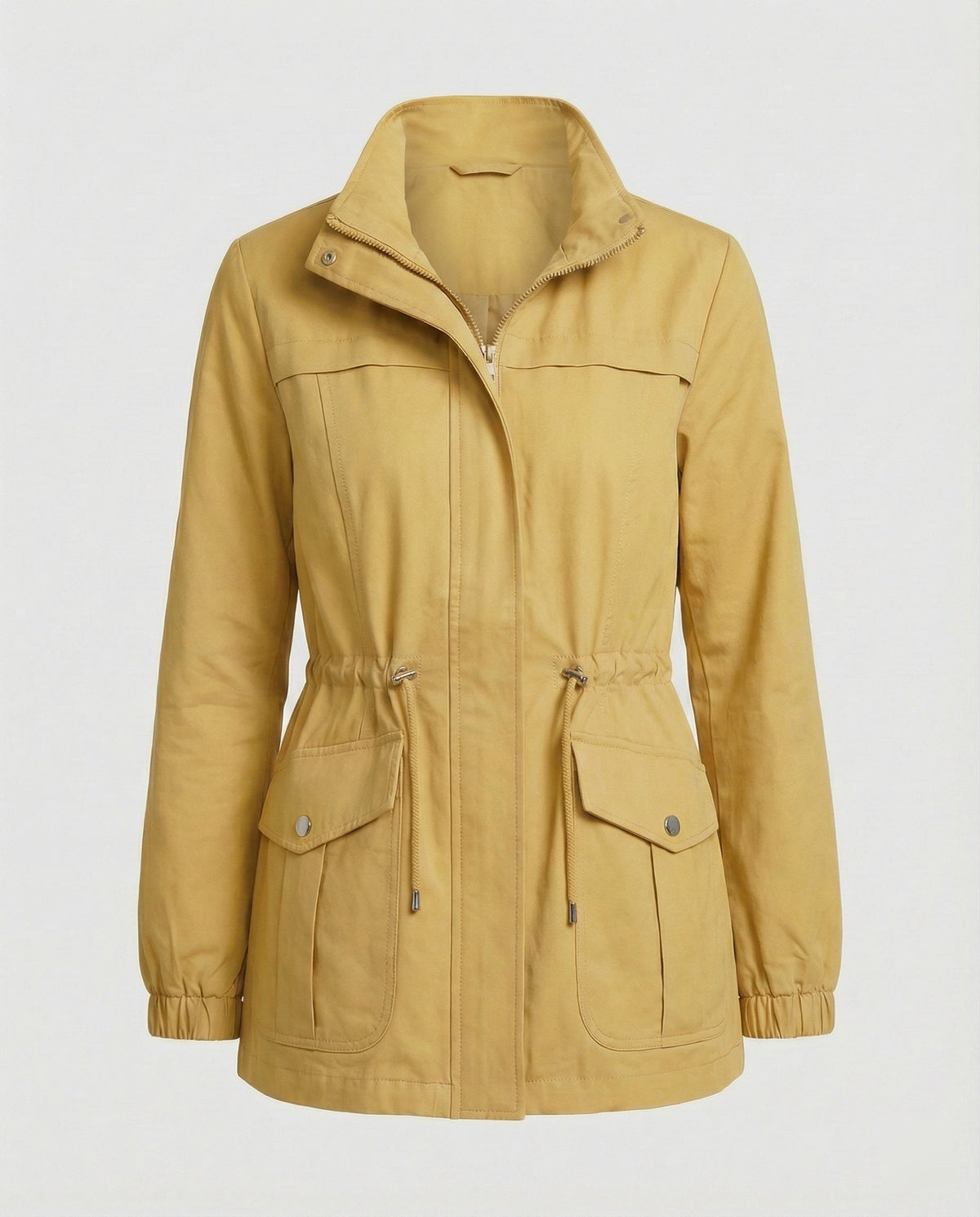 Anna Womens Utility Jacket with Drawstring Waist in Yellow