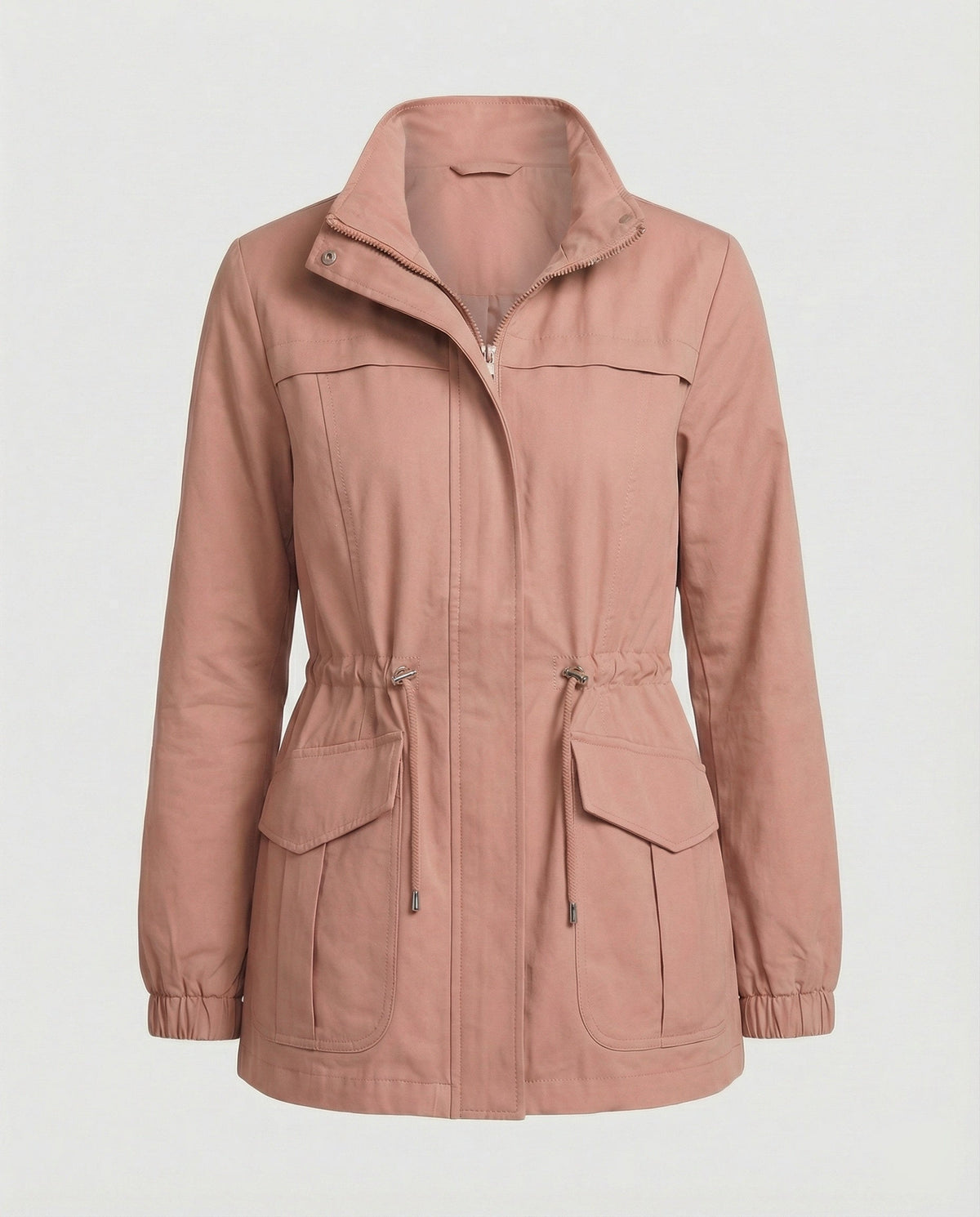 Anna Womens Utility Jacket with Drawstring Waist in Pink