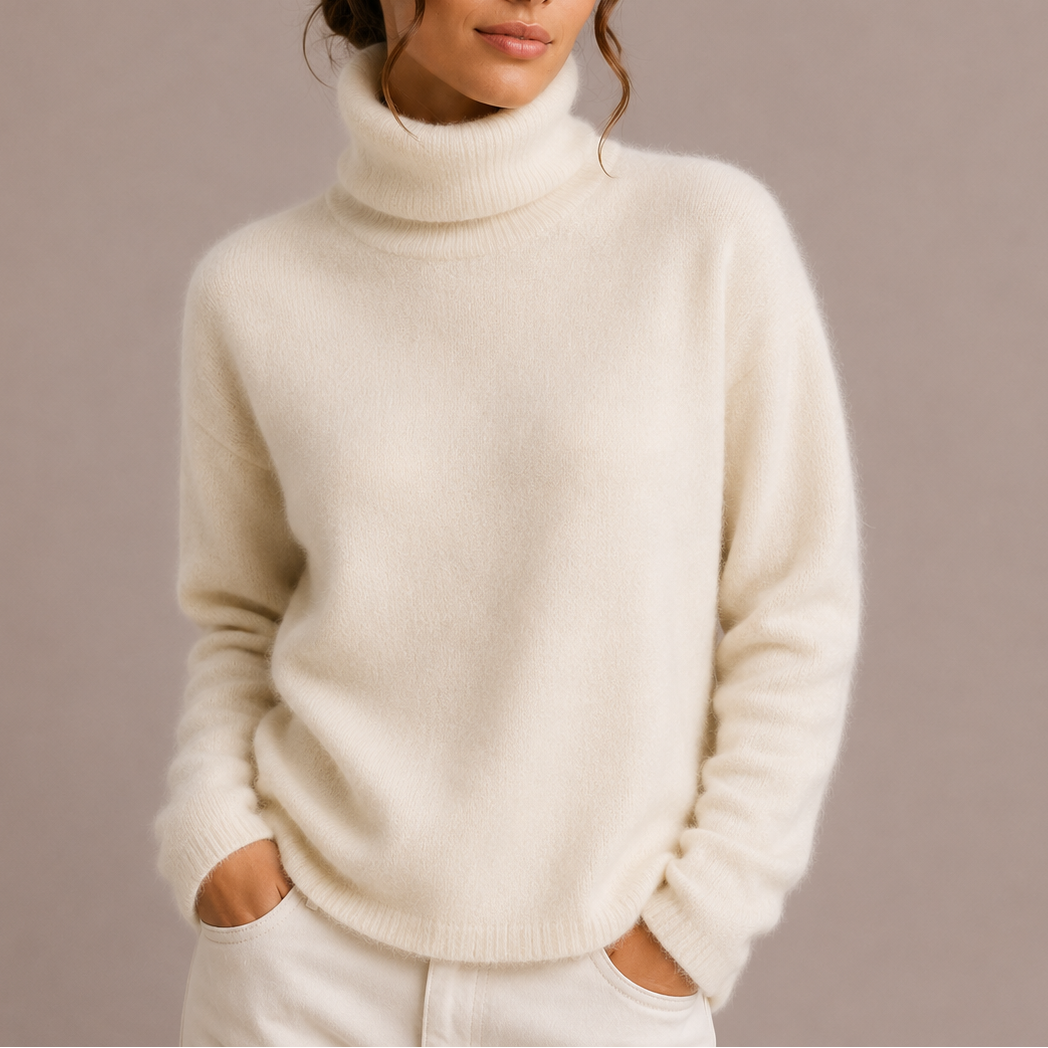 Jenna Womens Classic Turtleneck Sweater in White