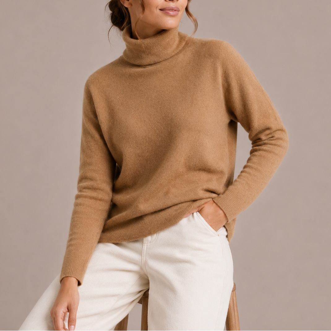 Jenna Womens Classic Turtleneck Sweater in Brown