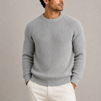 Grant | Mens Heavyweight Fisherman Rib Knit Sweater | Round Neck, Raglan Sleeves | Gray, Navy, Black and More XS-2XL
