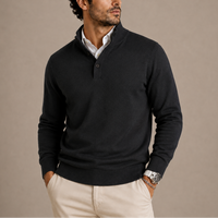 Craig | Mens Long Sleeve Knit Polo Sweater | Three-Button Placket, Ribbed Cuffs, Regular Fit | Black and Gray XS-2XL