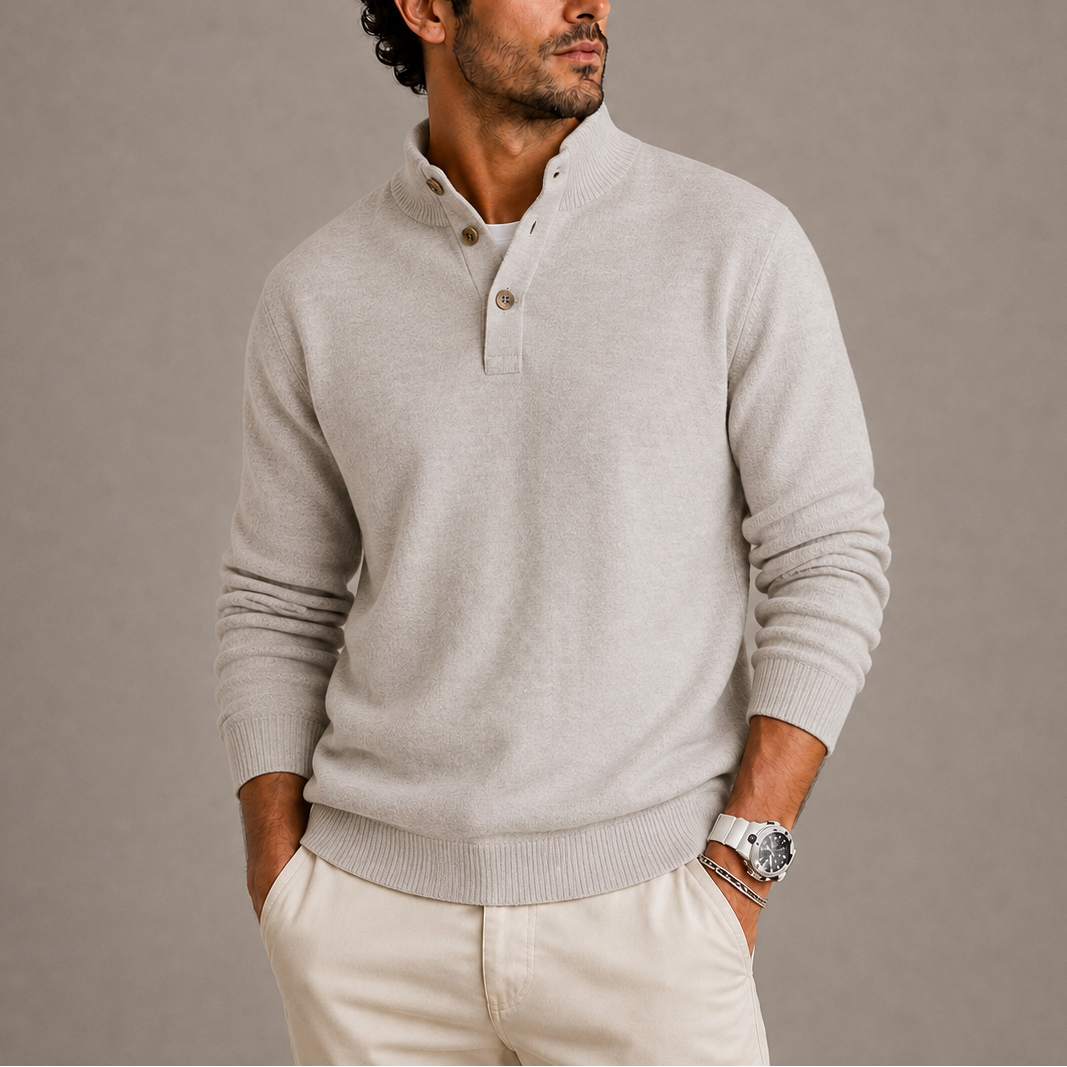 Craig Mens Long Sleeve Knit Polo Sweater in Light Gray