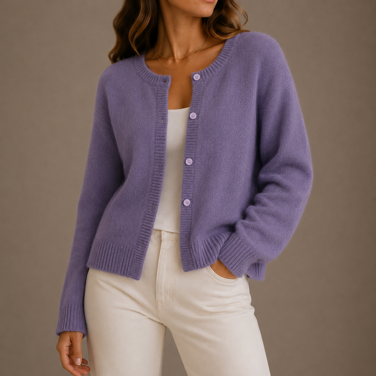 Tiffany Womens Knit Cardigan Sweater in Purple