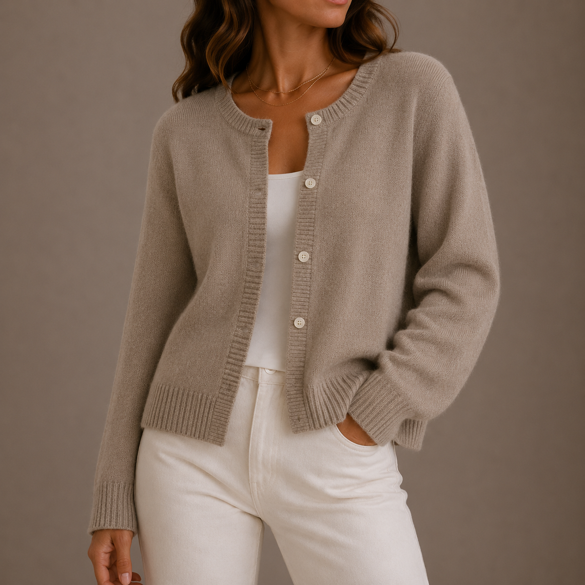 Tiffany Womens Knit Cardigan Sweater in Beige