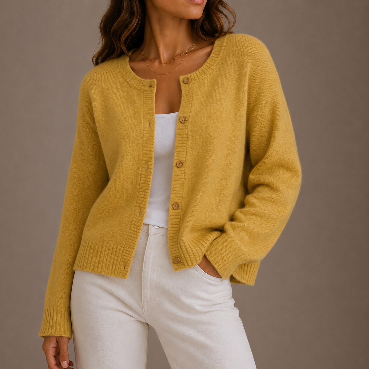 Tiffany Womens Knit Cardigan Sweater in Yellow