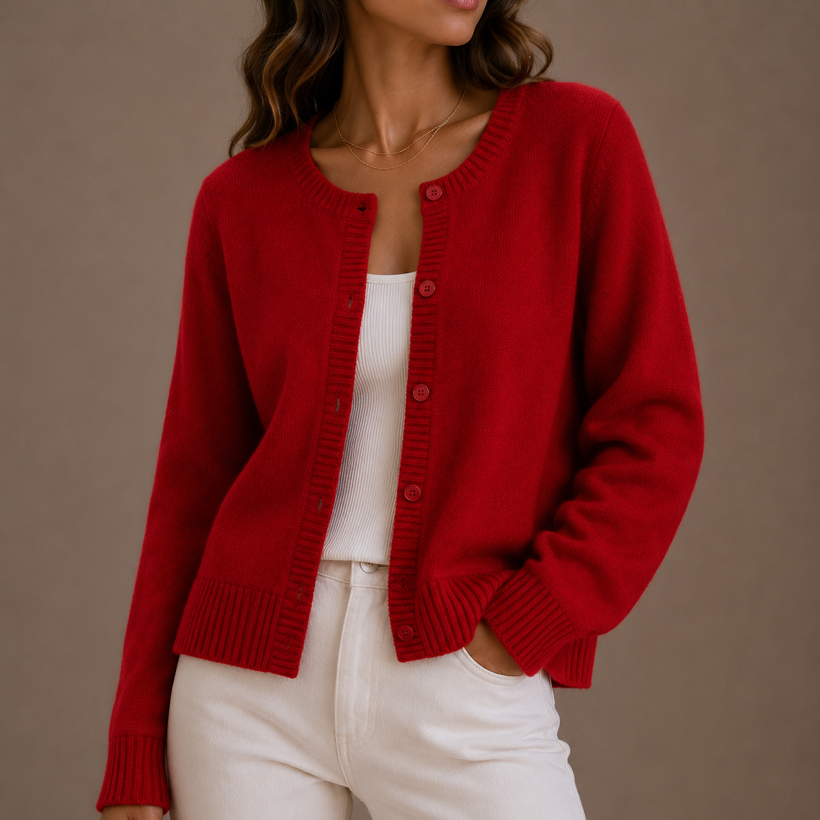 Tiffany Womens Knit Cardigan Sweater in Red
