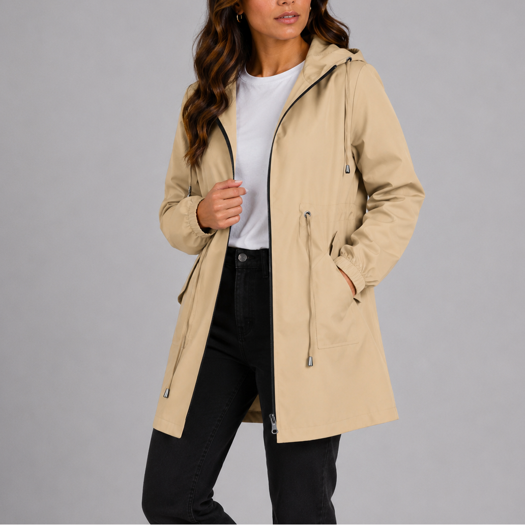 Melissa Womens Waterproof Rain Coat with Hood in Beige