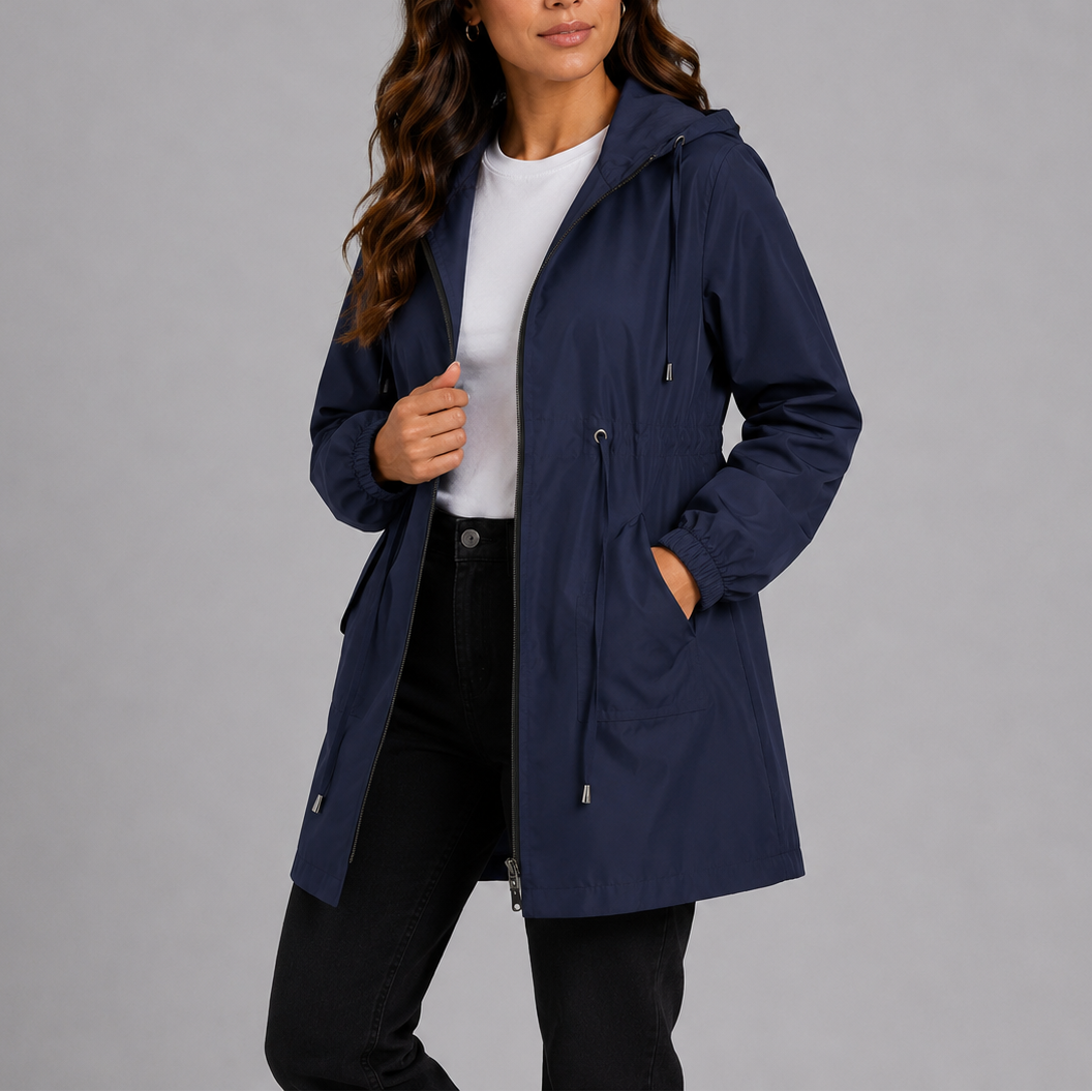 Melissa Womens Waterproof Rain Coat with Hood in Navy