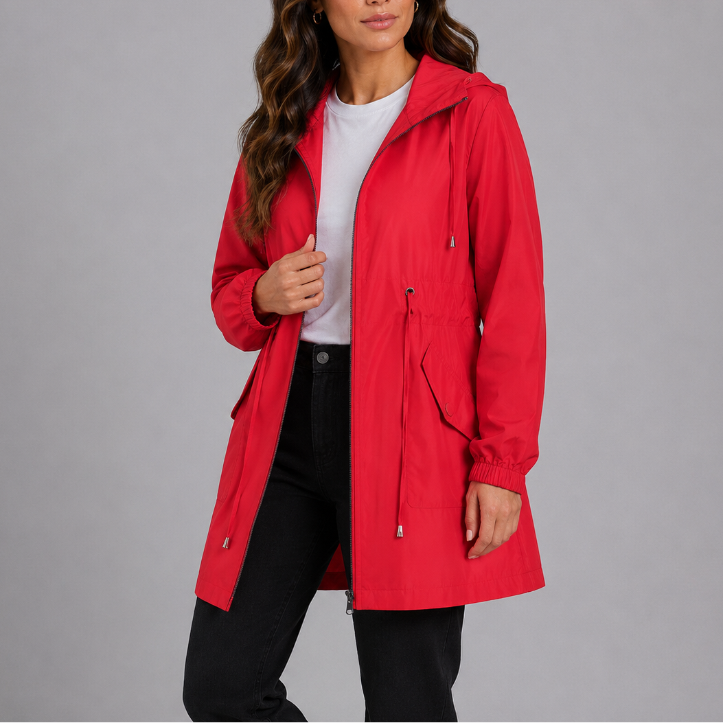 Melissa Womens Waterproof Rain Coat with Hood in Red