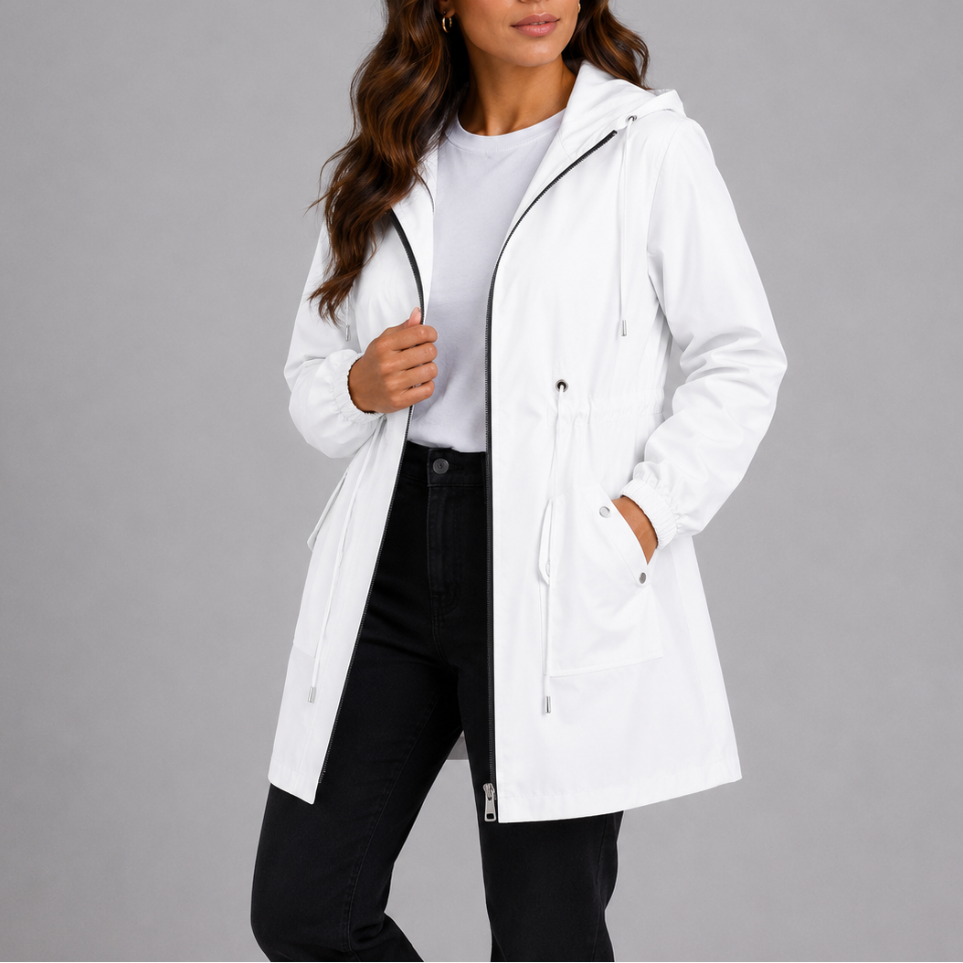 Melissa Womens Waterproof Rain Coat with Hood in White