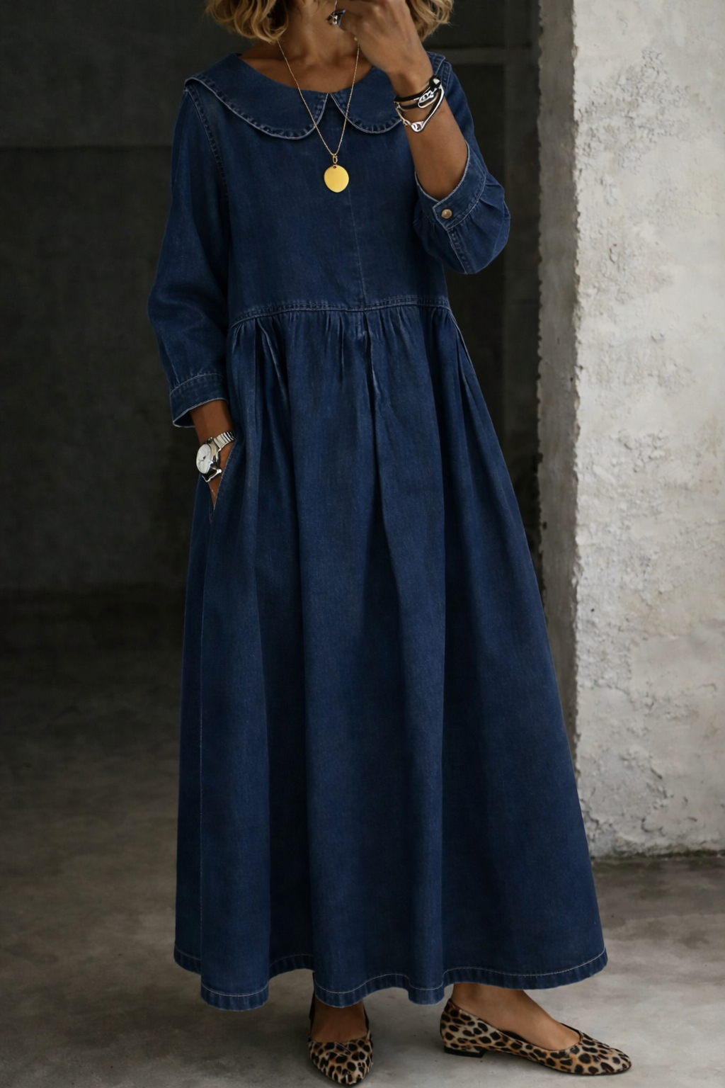 Ehra™ | Peter Pan Collar Denim Dress