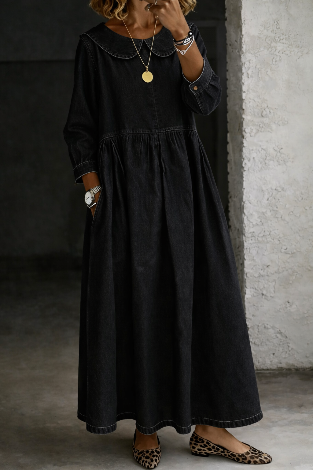 Ehra™ | Peter Pan Collar Denim Dress