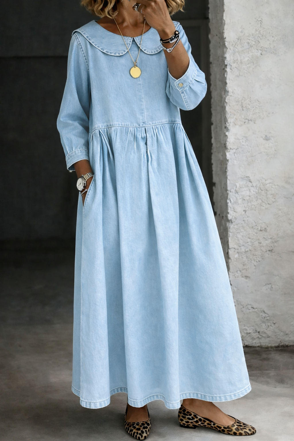 Ehra™ | Peter Pan Collar Denim Dress