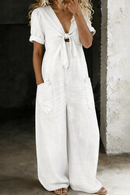 Miya™ | V Neck Short Sleeve Jumpsuit