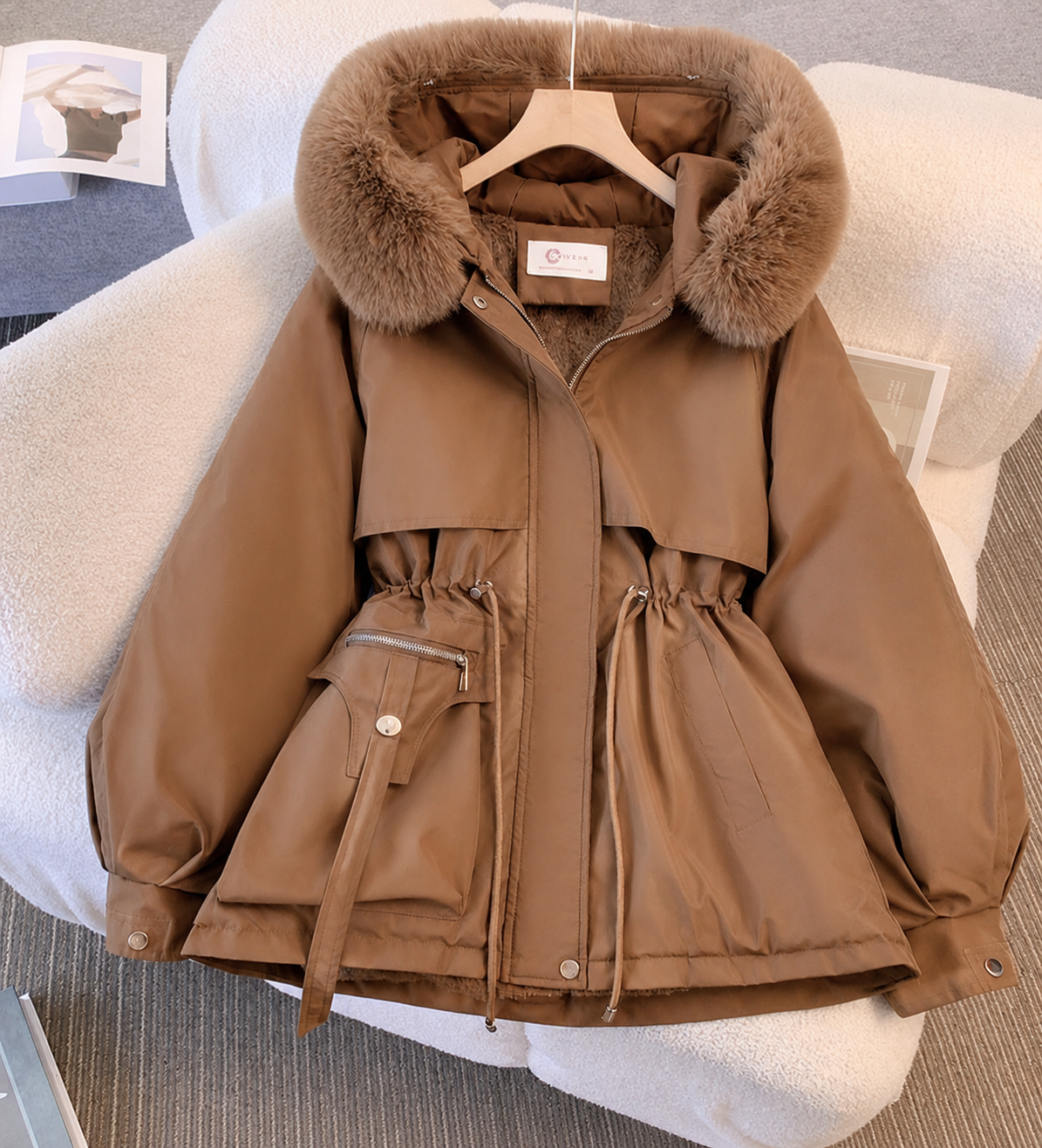 Women's Fur-Trimmed Winter Coat, Adjustable Waist | Plush Faux Fur Hood, Weather-Resistant Layer | 4 Colorways | S–2XL