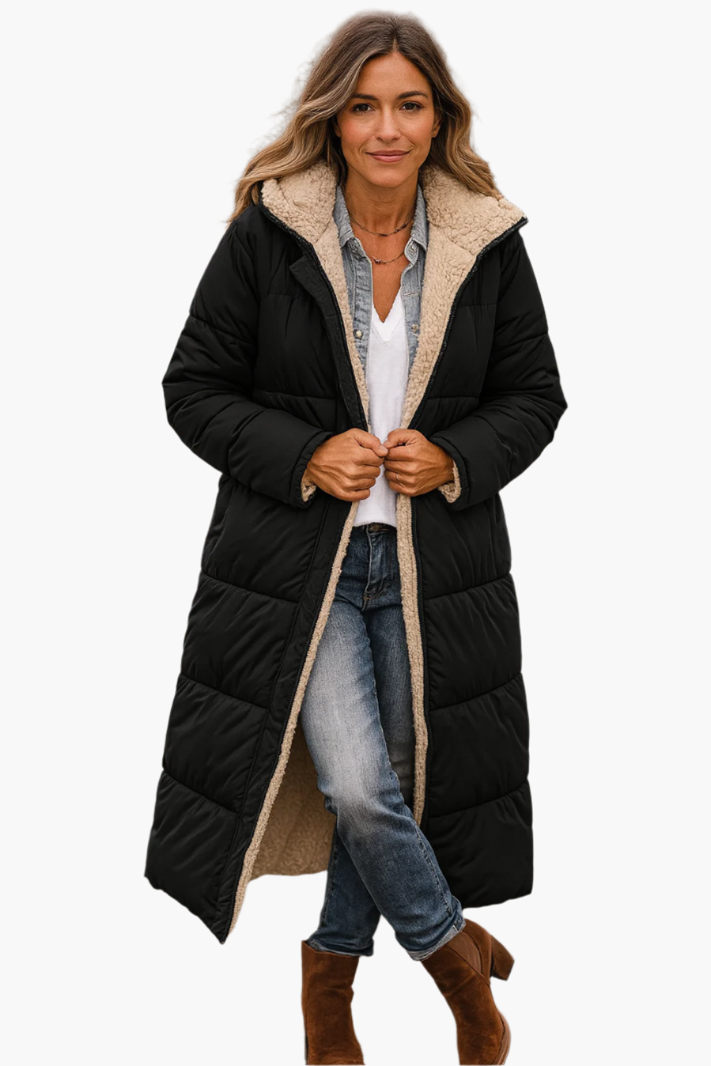 Quilted Fleece Lined Full-Length Puffer Coat for Women – Warmth And Cozy Comfort