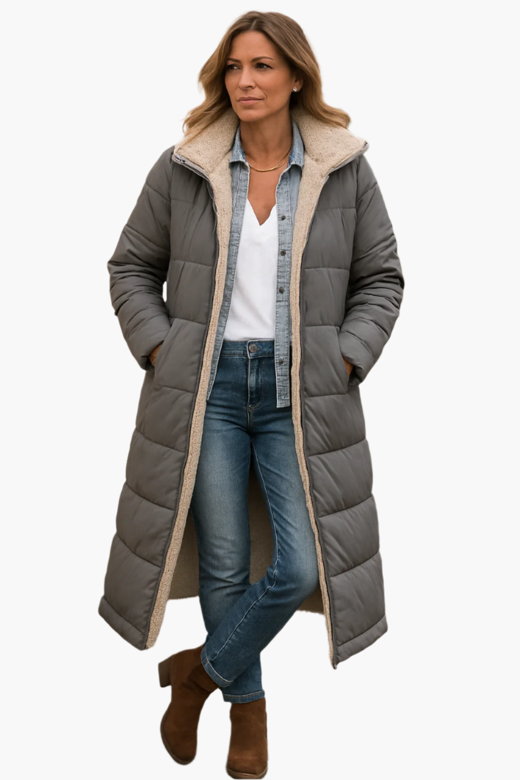 Quilted Fleece Lined Full-Length Puffer Coat for Women – Warmth And Cozy Comfort