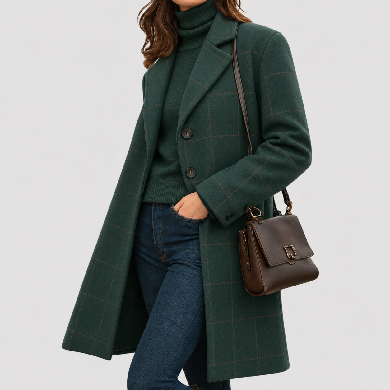 Women's Warm Fabric-Blend Overcoat, Tailored Cut | Streamlined Silhouette, Functional Pockets | Green | S–3XL
