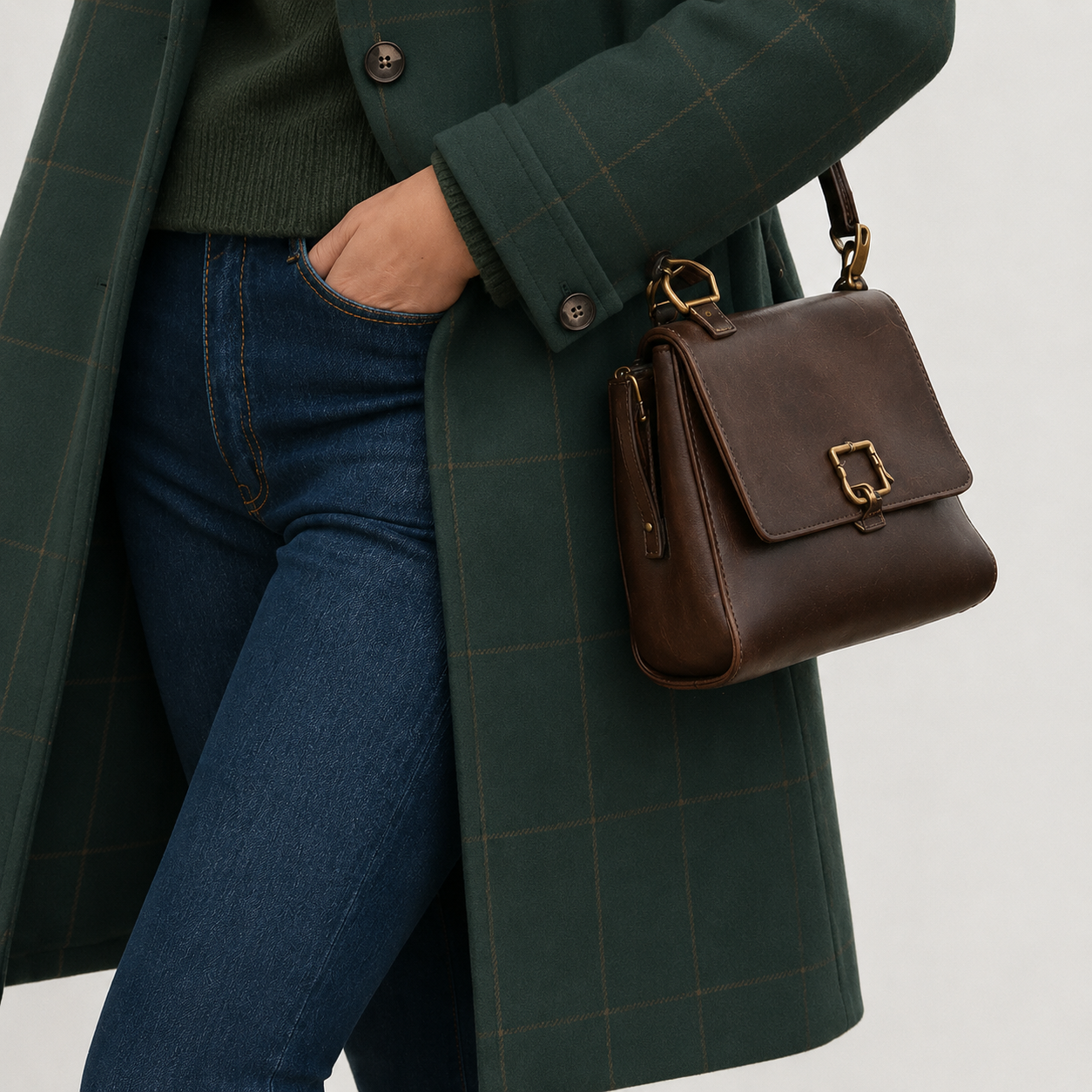 Women's Warm Fabric-Blend Overcoat, Tailored Cut | Streamlined Silhouette, Functional Pockets | Green | S–3XL