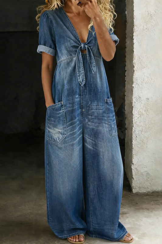Miya™ | V Neck Short Sleeve Jumpsuit