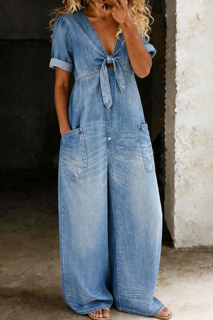 Miya™ | V Neck Short Sleeve Jumpsuit