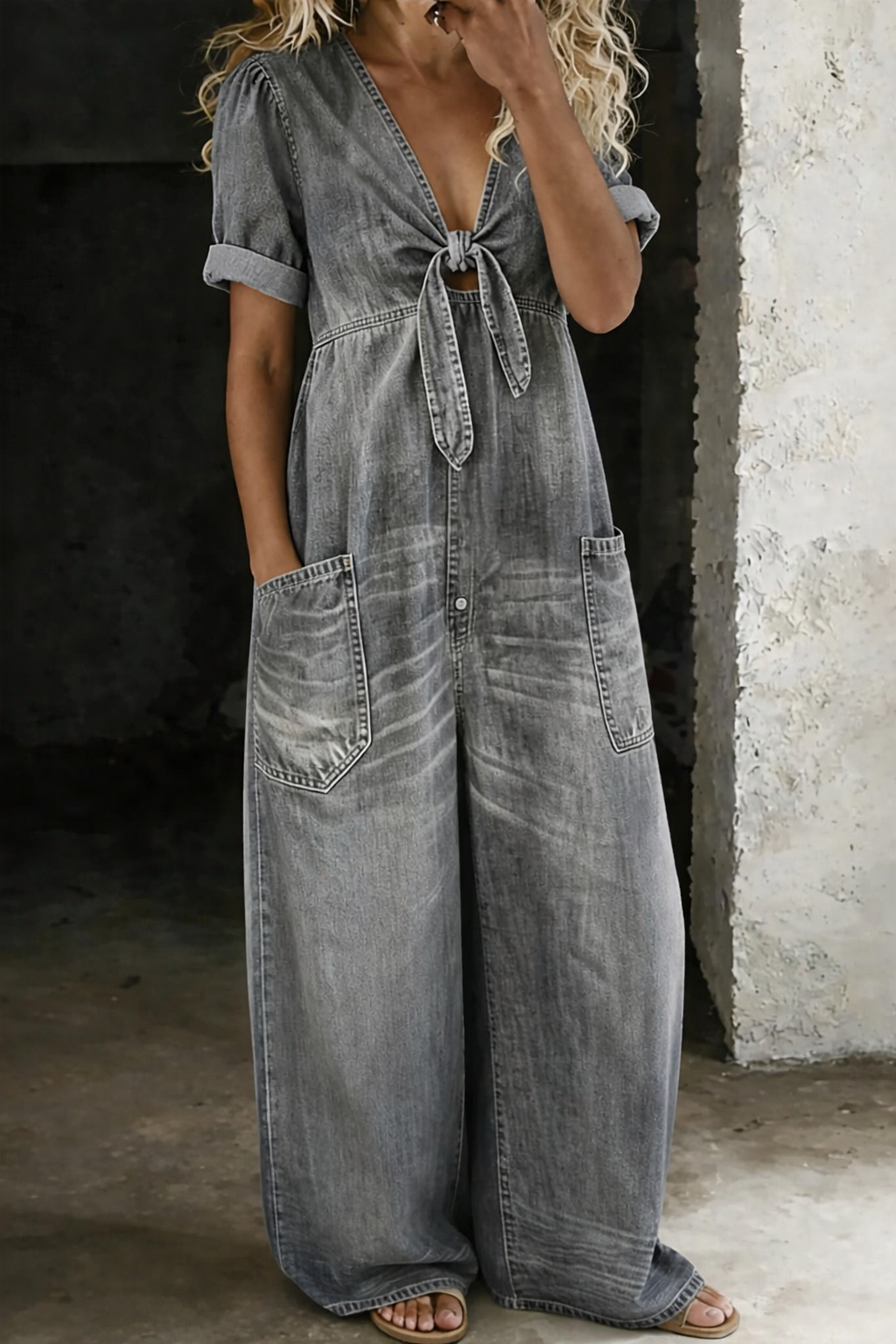 Miya™ | V Neck Short Sleeve Jumpsuit