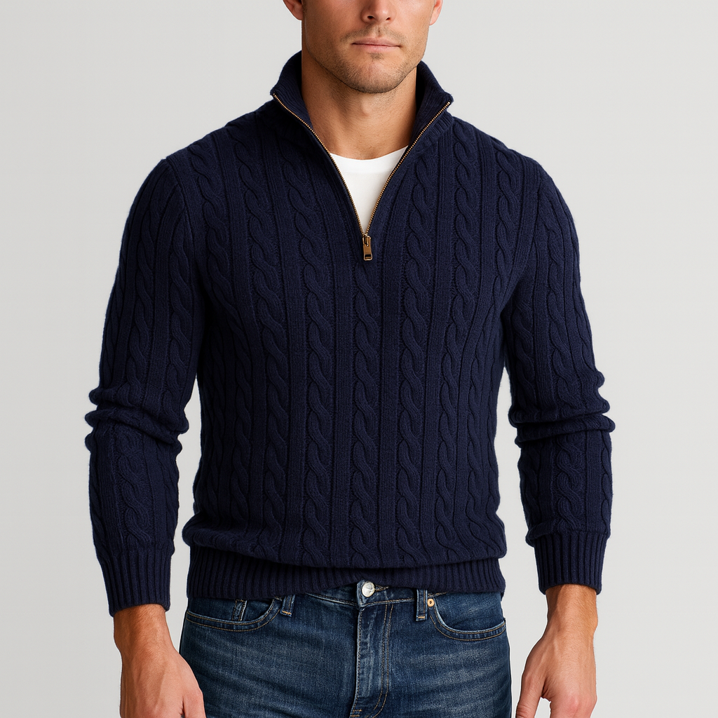 Sean Mens Cable Knit Half-Zip Sweater with High Collar