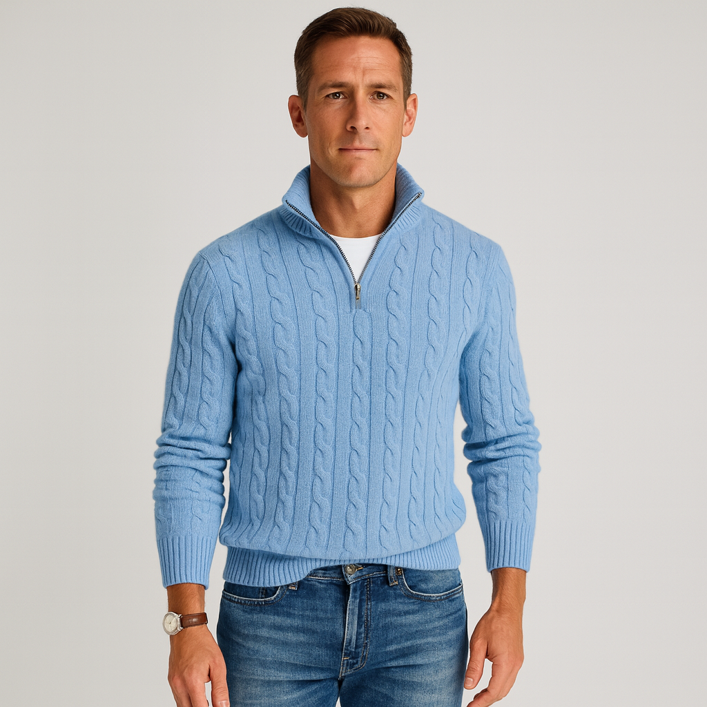Sean Mens Cable Knit Half-Zip Sweater with High Collar