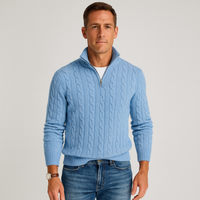 Sean | Mens Cable Knit Half-Zip Sweater with High Collar | Regular Fit, Slight Stretch | Gray, Navy and More S-3XL