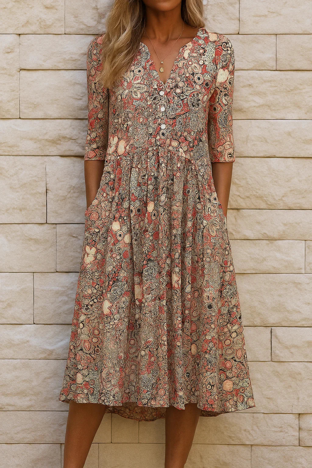 Harlow™ | Graceful V-Neck Elegance Midi Dress