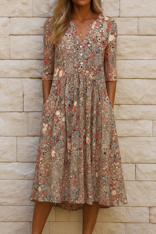 Harlow™ | Graceful V-Neck Elegance Midi Dress