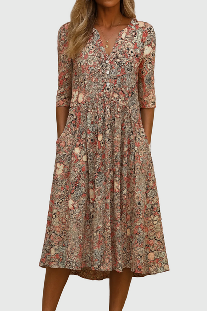 Harlow™ | Graceful V-Neck Elegance Midi Dress