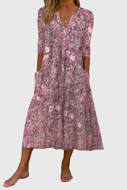 Harlow™ | Graceful V-Neck Elegance Midi Dress
