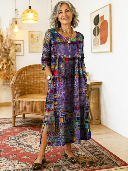 Manuela™ | Printed Dress with Ethnic Patchwork