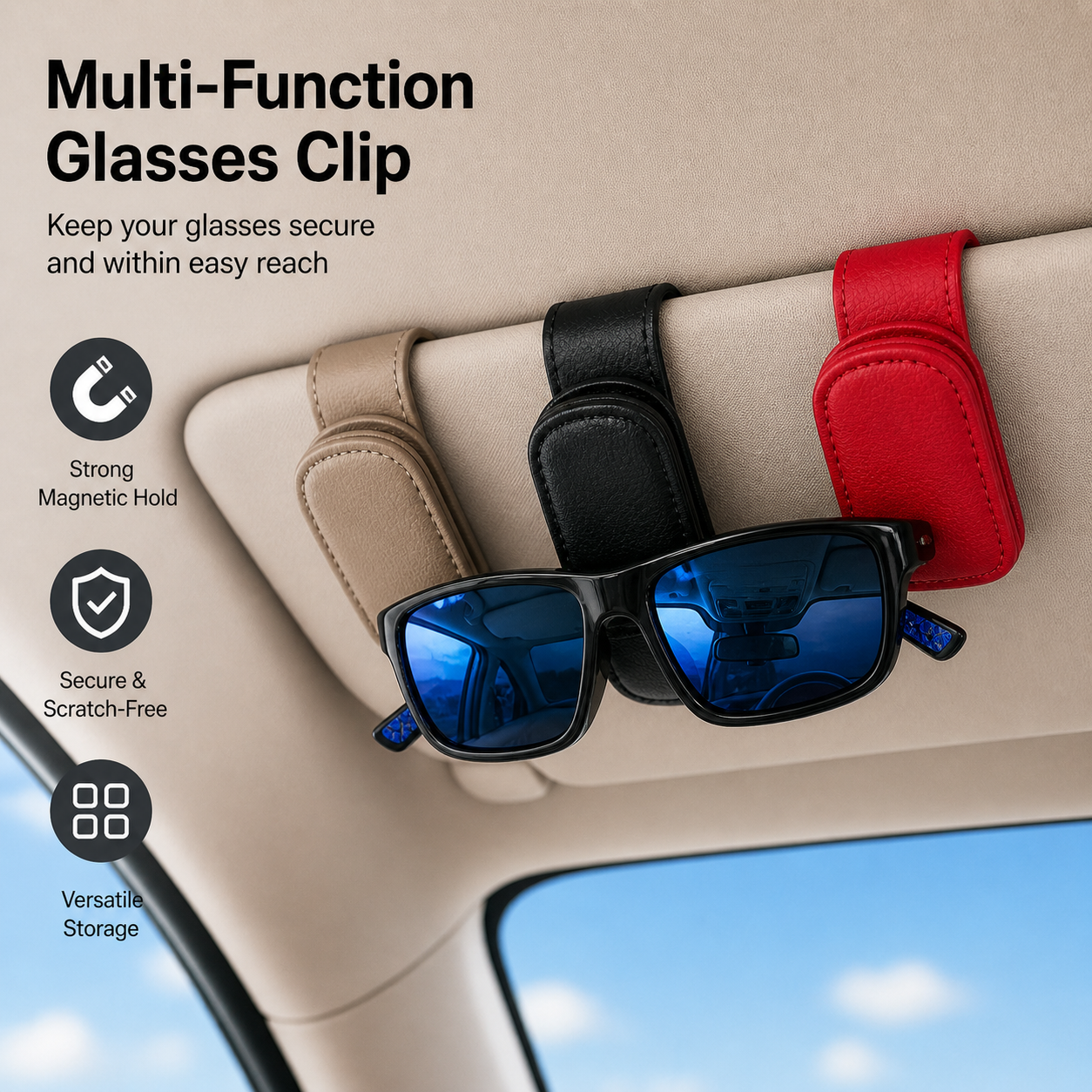 Magnetic Leather Car Sunglass Clip