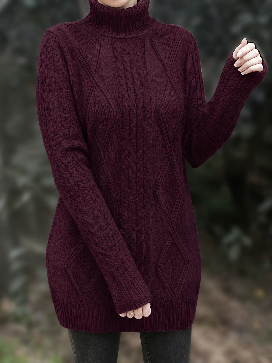 Women's Chunky Cable-Knit Turtleneck Sweater | Oversized Hip-Length Fit, Long Sleeves | 8 Colorways | One Size